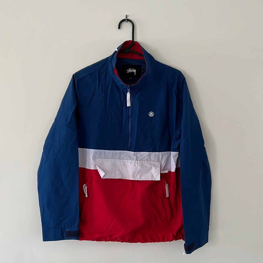 Stussy Vintage Quarter Zip Windbreaker Jacket w/ Kangaroo Pocket Size S